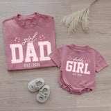 Custom Dad and Daughter Matching Shirts Pink Gingham Family Outfit Est 2026 Father Baby Girl Gift Whimsical Bow Design Cotton Tee