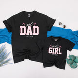 Custom Dad and Daughter Matching Shirts Pink Gingham Family Outfit Est 2026 Father Baby Girl Gift Whimsical Bow Design Cotton Tee