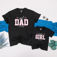 Custom Dad and Daughter Matching Shirts Pink Gingham Family Outfit Est 2026 Father Baby Girl Gift Whimsical Bow Design Cotton Tee
