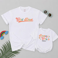 Custom Daddy's Girl Baby Romper & Girl Dad Shirt Set, Retro Floral Design, Soft Cotton, First Father's Day Outfit for Baby & Dad