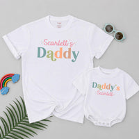 Custom Daddy's Girl Matching Family Shirts, Baby Bodysuit & Dad's Tee, Soft Cotton, Pastel Text Design, Perfect for Father's Day Gifts