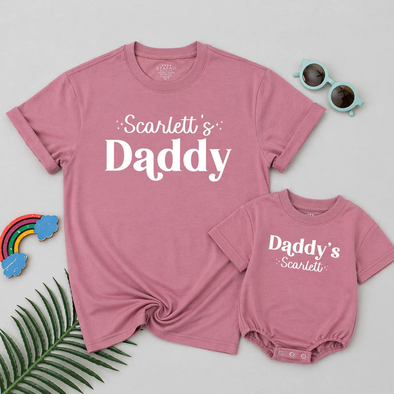 Custom Daddy's Girl Matching Family Shirts, Baby Bodysuit & Dad's Tee, Soft Cotton, Pastel Text Design, Perfect for Father's Day Gifts