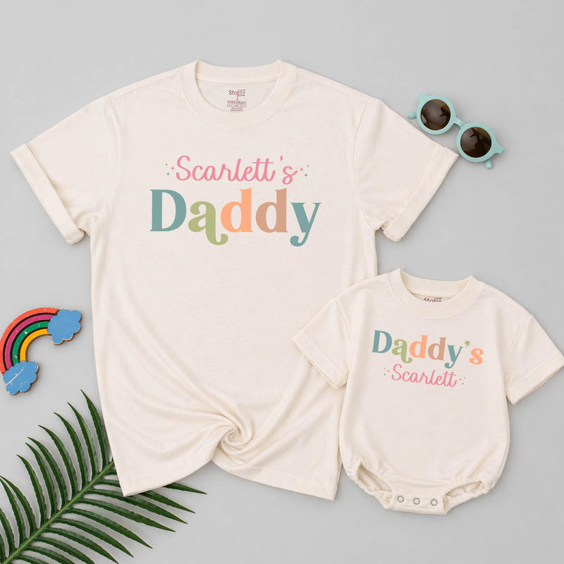 Custom Daddy's Girl Matching Family Shirts, Baby Bodysuit & Dad's Tee, Soft Cotton, Pastel Text Design, Perfect for Father's Day Gifts