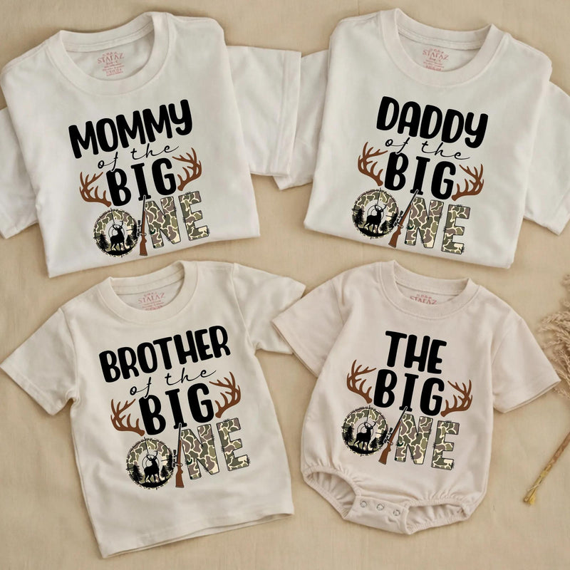 Custom Deer Hunting 1st Birthday Matching Family Shirts & Baby Romper, The Big One Design, Soft Cotton Long Sleeve Tees for All Ages