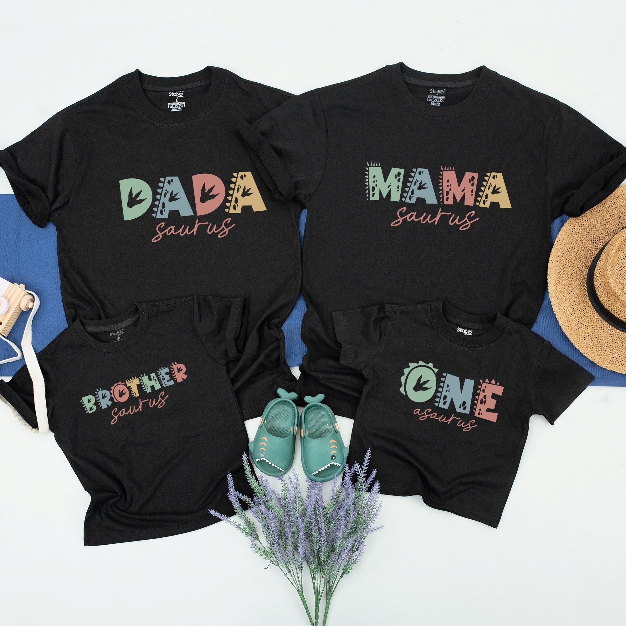 Custom Dinosaur Family Shirts Personalized Kids Birthday Tee Matching Outfit Mama Daddy Saurus Fun Dino Party Gift Colorful Design