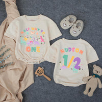 Custom Dinosaur Half Way to One Baby Romper, Soft Cotton Long & Short Sleeve Outfit for 6 Month Birthday Cake Smash Photos