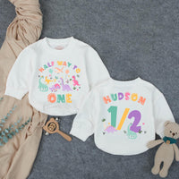 Custom Dinosaur Half Way to One Baby Romper, Soft Cotton Long & Short Sleeve Outfit for 6 Month Birthday Cake Smash Photos