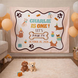 Custom Dog Birthday Silk Banner with Paw Prints, Puppy Party Backdrop, Personalized Let's Pawty First Birthday Decor for Kids & Pets