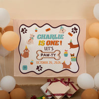 Custom Dog Birthday Silk Banner with Paw Prints, Puppy Party Backdrop, Personalized Let's Pawty First Birthday Decor for Kids & Pets