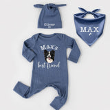Custom Dog Photo Baby Bodysuit and Bandana, Max's Best Friend Design, New Baby Announcement Gift for Dog Moms, Soft Sentimental Cotton Outfit