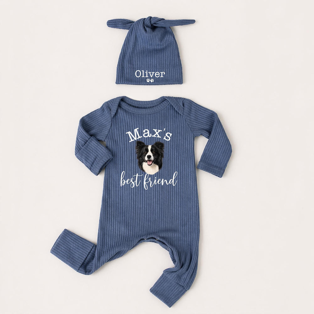 Custom Dog Photo Baby Bodysuit and Bandana, Max's Best Friend Design, New Baby Announcement Gift for Dog Moms, Soft Sentimental Cotton Outfit