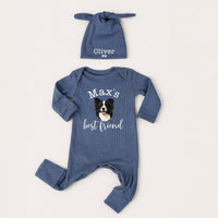 Custom Dog Photo Baby Bodysuit and Bandana, Max's Best Friend Design, New Baby Announcement Gift for Dog Moms, Soft Sentimental Cotton Outfit
