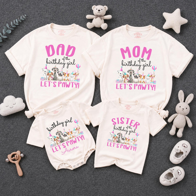 Custom Dog-Themed Matching Family Shirts & Baby Romper, Birthday Girl Outfit with Name, Soft Cotton for Party, Photos & Gifts