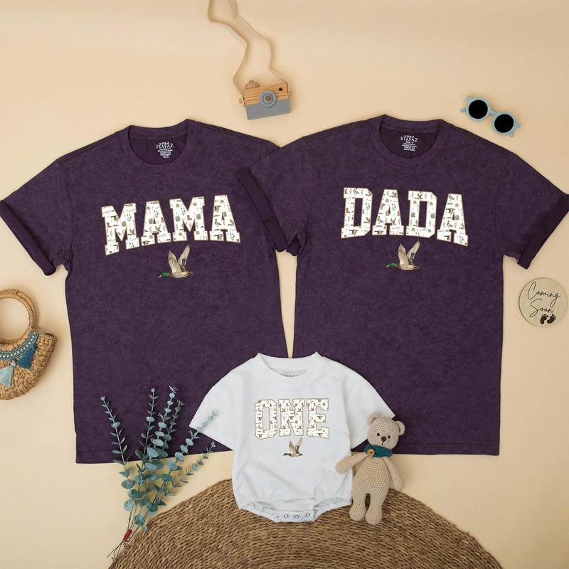 Custom Duck Hunting Family Matching Birthday Shirts, Rustic Outdoorsy Mallard Design for Mom, Dad, Baby, Toddler, Boy, Girl Party Outfit