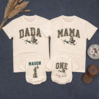 Custom Duck-Themed Matching Family Shirts & Baby Rompers, Personalized First Birthday Outfits, Soft Cotton, Perfect for Milestone Photos