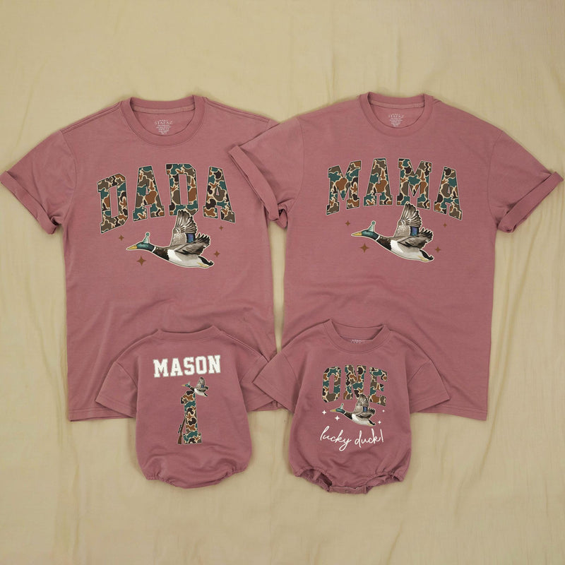 Custom Duck-Themed Matching Family Shirts & Baby Rompers, Personalized First Birthday Outfits, Soft Cotton, Perfect for Milestone Photos