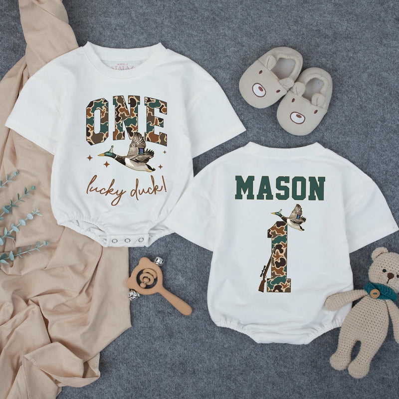 Custom Duck-Themed Matching Family Shirts & Baby Rompers, Personalized First Birthday Outfits, Soft Cotton, Perfect for Milestone Photos
