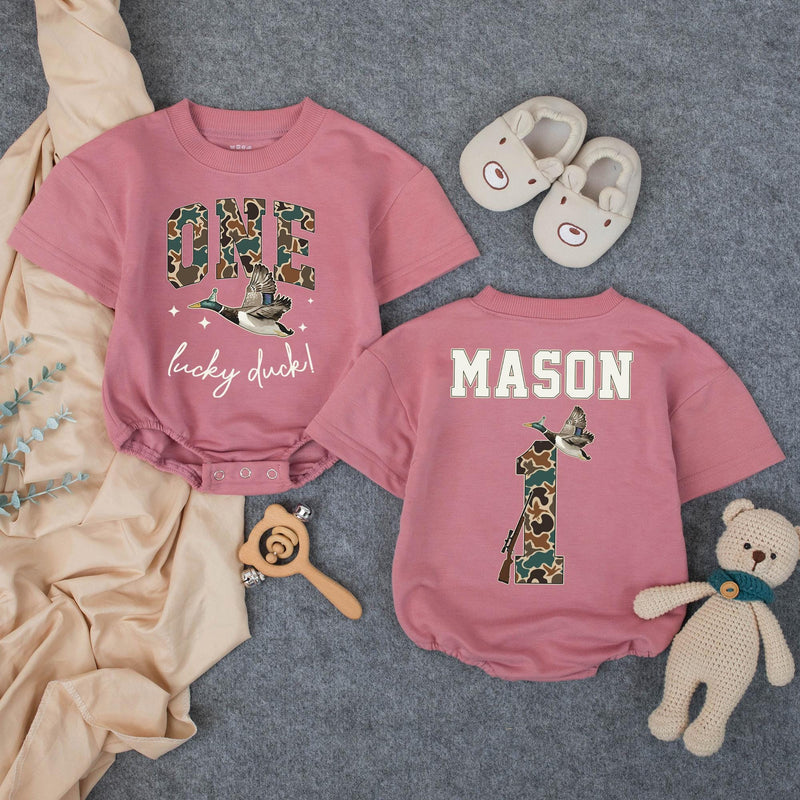 Custom Duck-Themed Matching Family Shirts & Baby Rompers, Personalized First Birthday Outfits, Soft Cotton, Perfect for Milestone Photos
