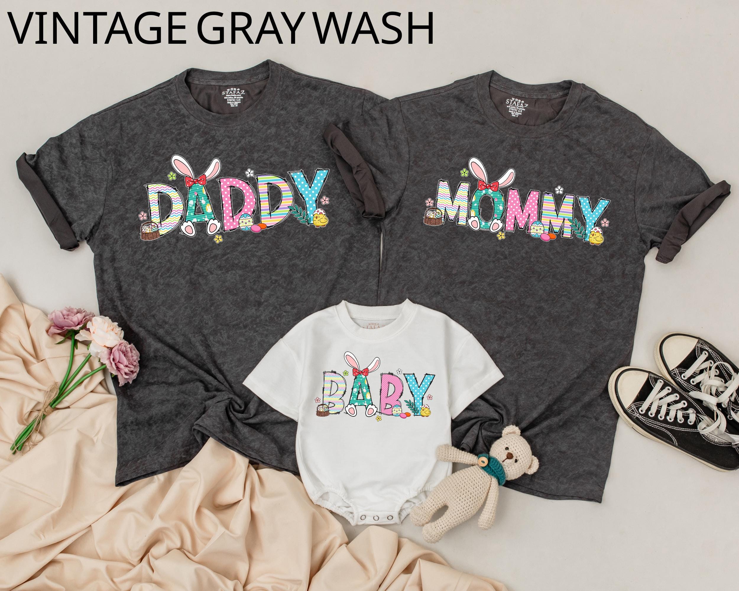 Custom Easter Family Shirts Personalized Bunny Design Matching Outfit Vibrant Pastel Colors Baby Toddler Mom Dad Holiday Gift Ideas