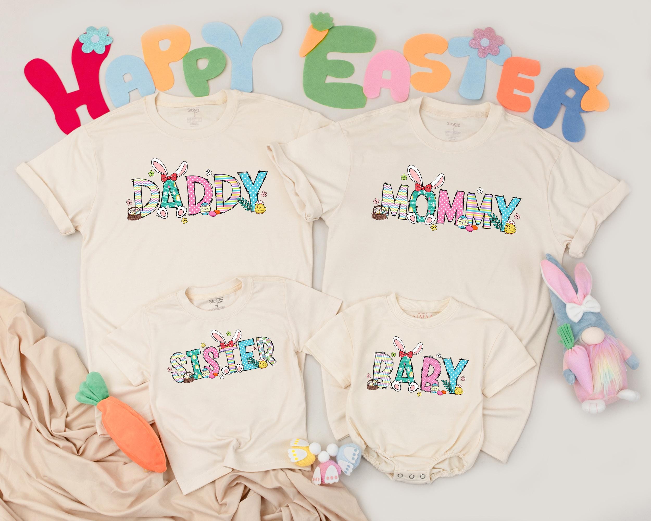 Custom Easter Family Shirts Personalized Bunny Design Matching Outfit Vibrant Pastel Colors Baby Toddler Mom Dad Holiday Gift Ideas