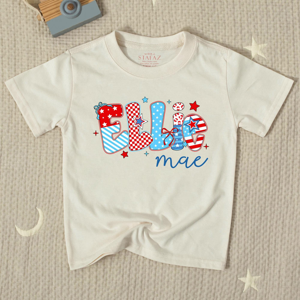 Custom Ellie Mae Baby Girl 4th of July Romper with Patriotic Red White Blue Patterns and Stars, Soft Cotton Infant Holiday Outfit