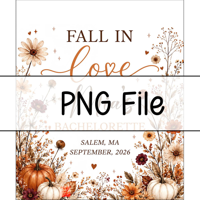 Custom Fall in Love Bachelorette Silk Banner with Autumn Floral Design, Pumpkins, Bride's Name & Date - Perfect for Bridal Showers