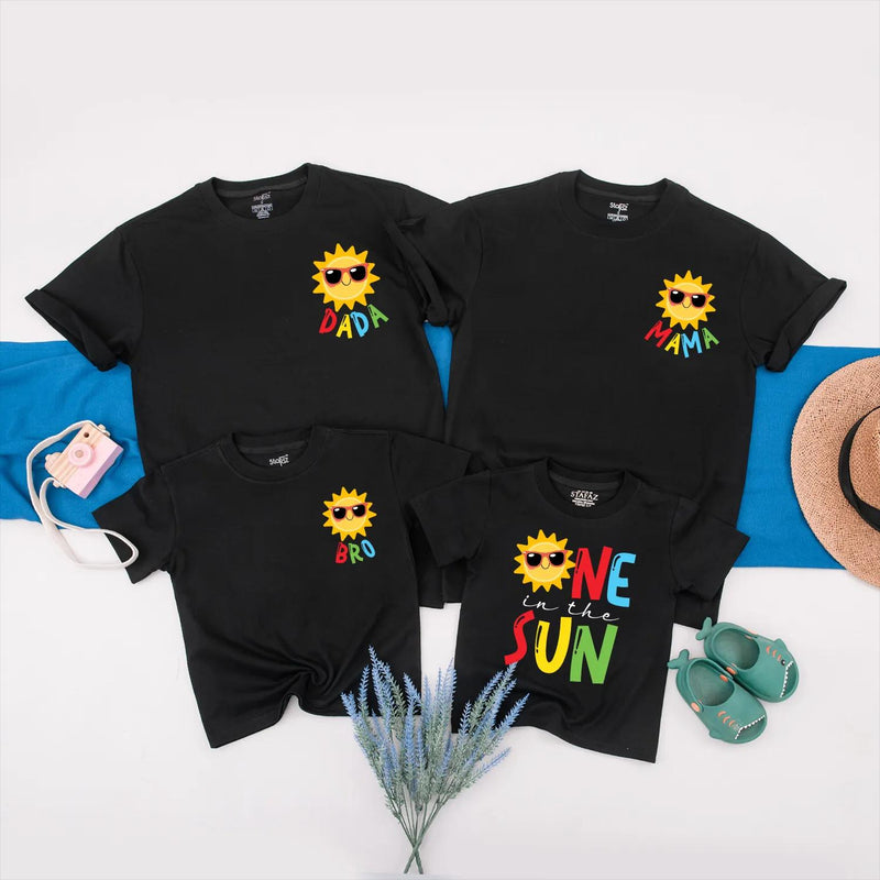 Custom Family Birthday Shirt Set with Sun Design, First Birthday Outfit for Baby One in the Sun, Summer Matching Party Clothes Gift