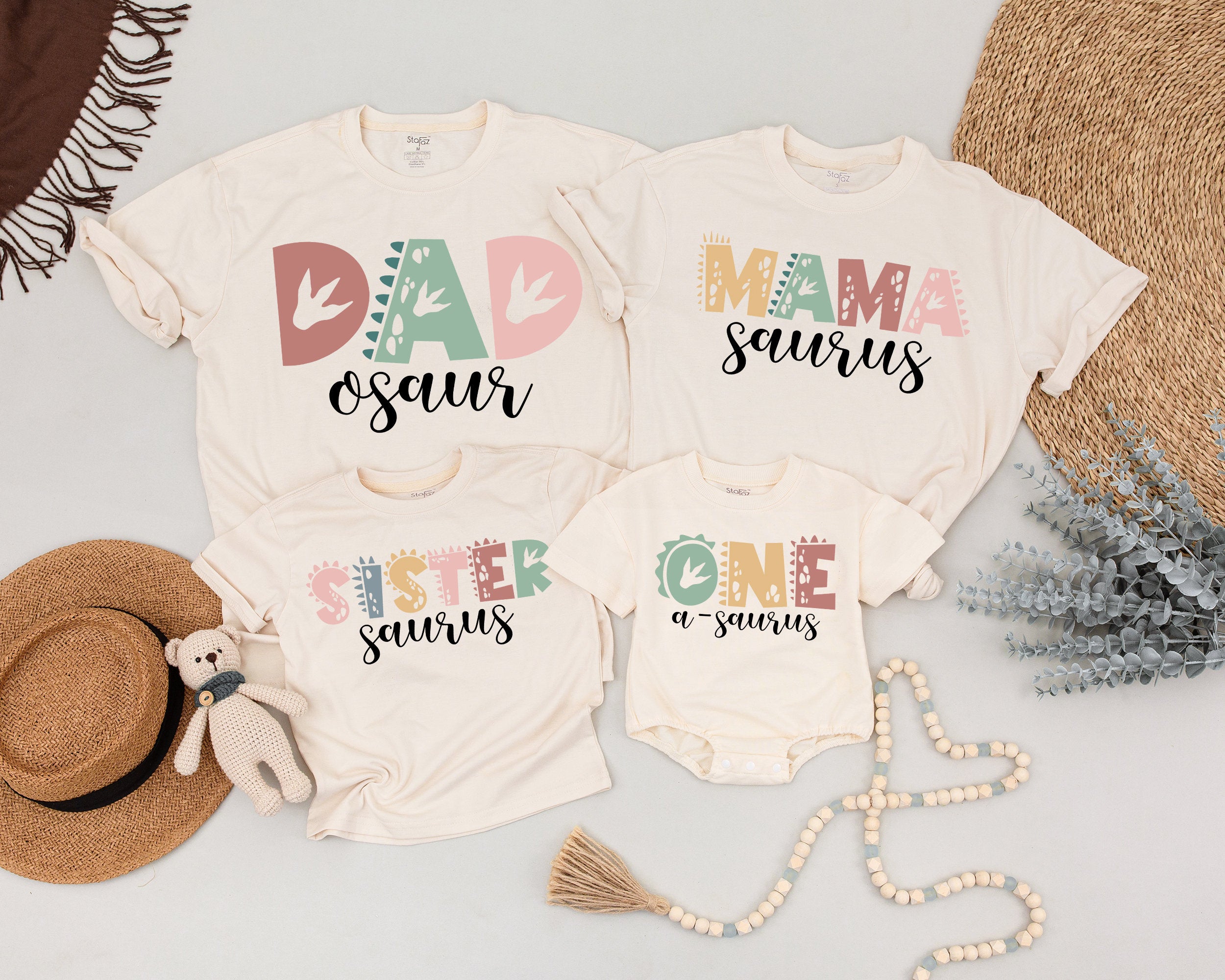 Custom Family Dinosaur Birthday Shirts for Baby, Toddler, Mommy, Matching One-A-Saurus 1st Birthday Outfit Boho Dino Party Gift