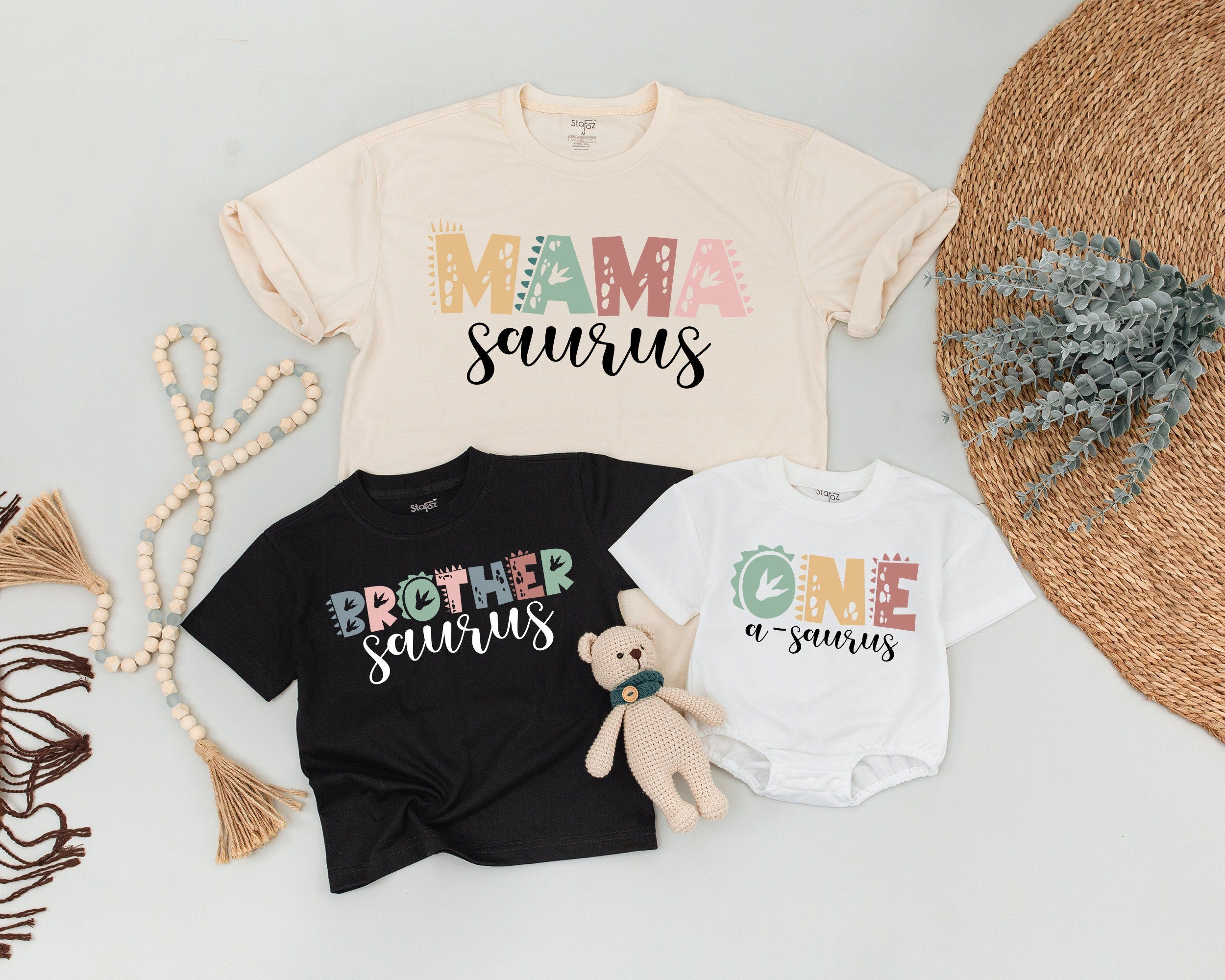 Custom Family Dinosaur Birthday Shirts for Baby, Toddler, Mommy, Matching One-A-Saurus 1st Birthday Outfit Boho Dino Party Gift