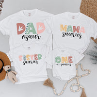 Custom Matching Family Dinosaur Birthday Shirts, One-A-Saurus 1st Birthday Outfit, Soft Cotton Mom Dad Sister Baby Dino Party Tees