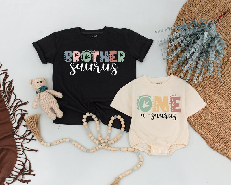 Custom Matching Family Dinosaur Birthday Shirts, One-A-Saurus 1st Birthday Outfit, Soft Cotton Mom Dad Sister Baby Dino Party Tees