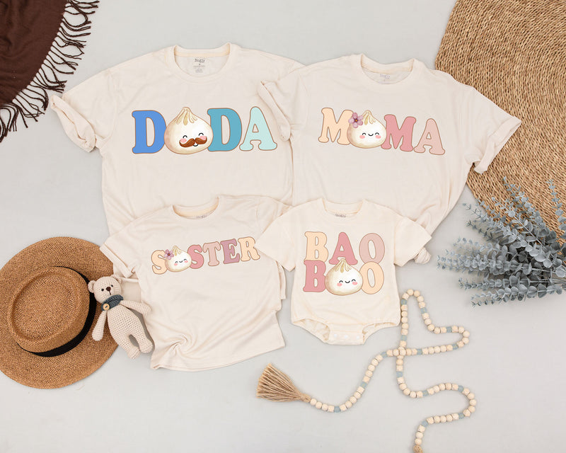 Custom Baby Bao Matching Family Shirts, Soft Cotton Dumpling Print Tee, Personalized Mom Dad Sister Bodysuit, Baby Shower or Coming Home