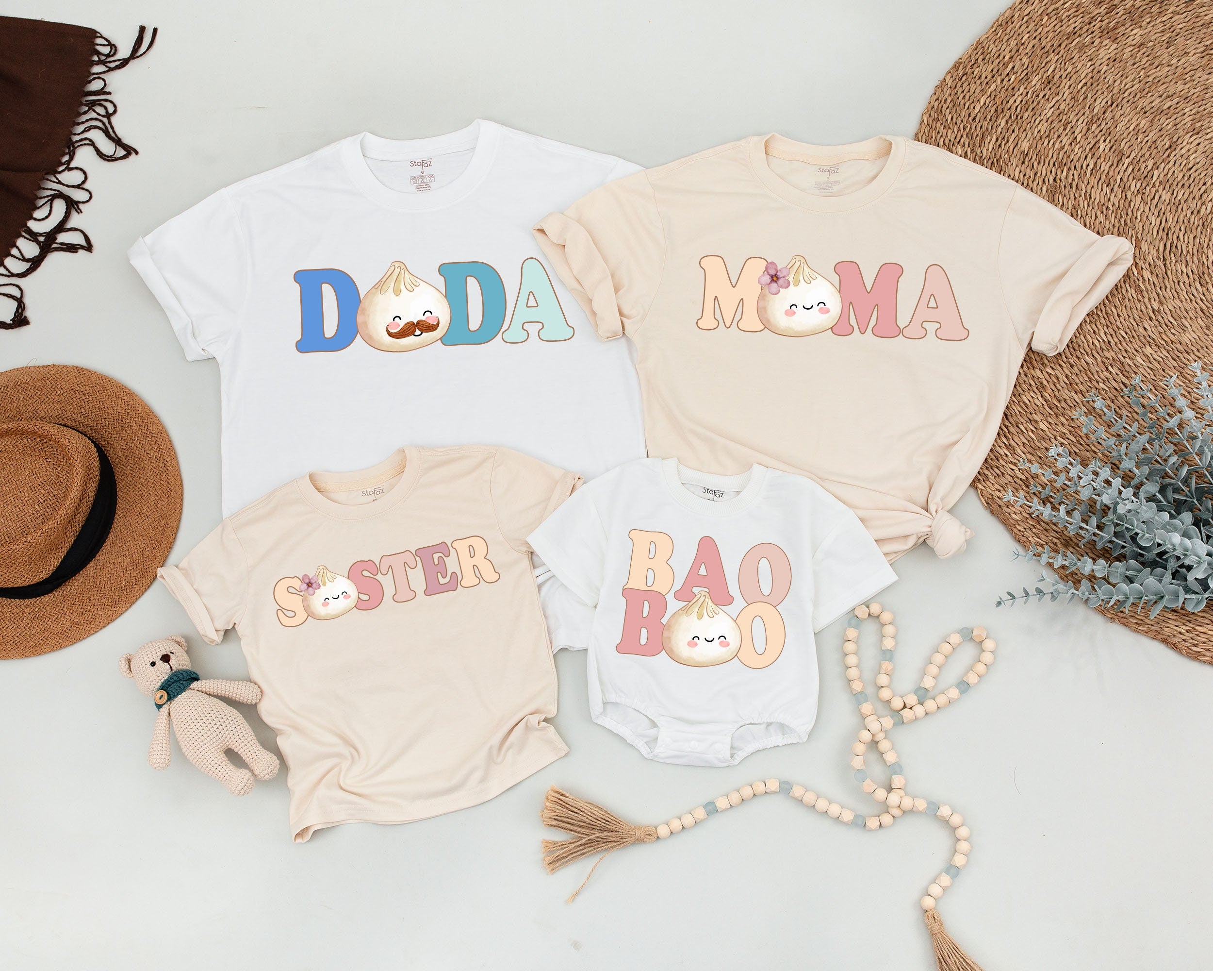 Custom Family Matching Baby Bao Shirts Pastel Dumpling Design Personalized Newborn Gift Pregnancy Reveal Outfit Soft Cotton Tee
