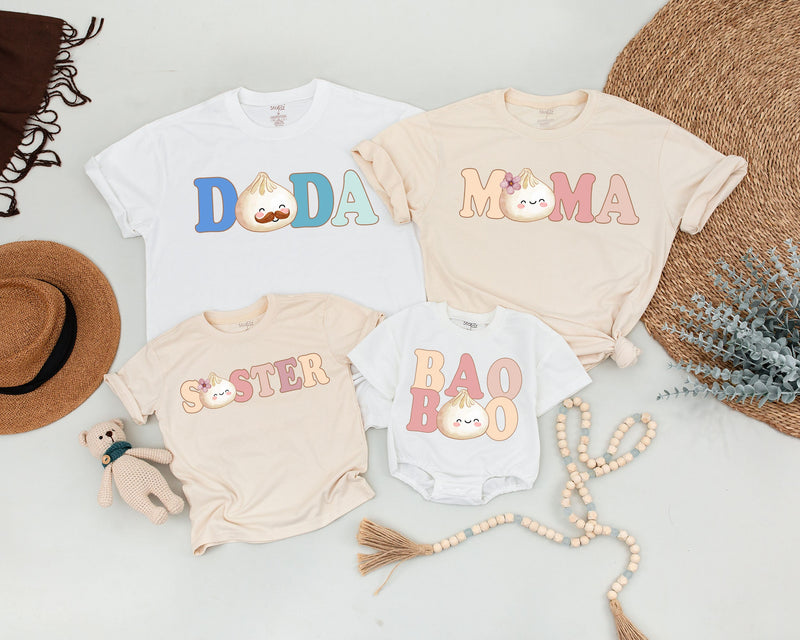 Custom Baby Bao Matching Family Shirts, Soft Cotton Dumpling Print Tee, Personalized Mom Dad Sister Bodysuit, Baby Shower or Coming Home