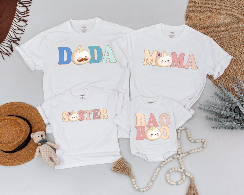 Custom Baby Bao Matching Family Shirts, Soft Cotton Dumpling Print Tee, Personalized Mom Dad Sister Bodysuit, Baby Shower or Coming Home