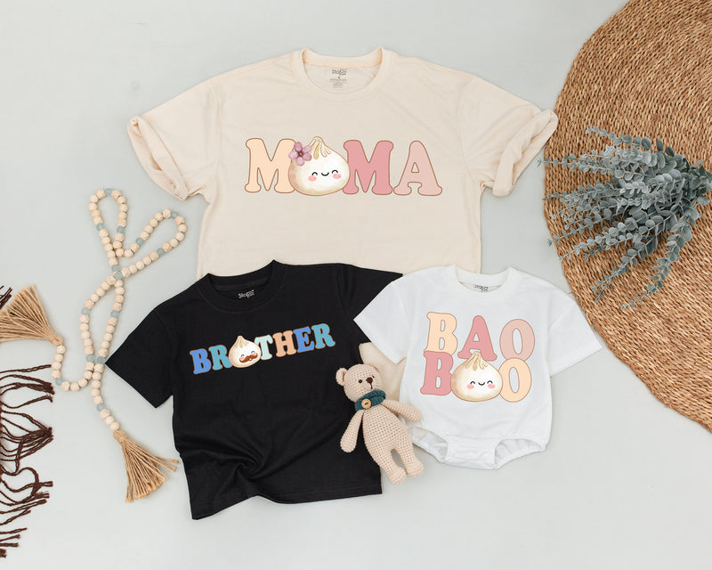 Custom Baby Bao Matching Family Shirts, Soft Cotton Dumpling Print Tee, Personalized Mom Dad Sister Bodysuit, Baby Shower or Coming Home