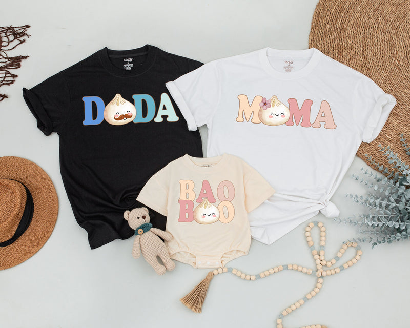 Custom Baby Bao Matching Family Shirts, Soft Cotton Dumpling Print Tee, Personalized Mom Dad Sister Bodysuit, Baby Shower or Coming Home