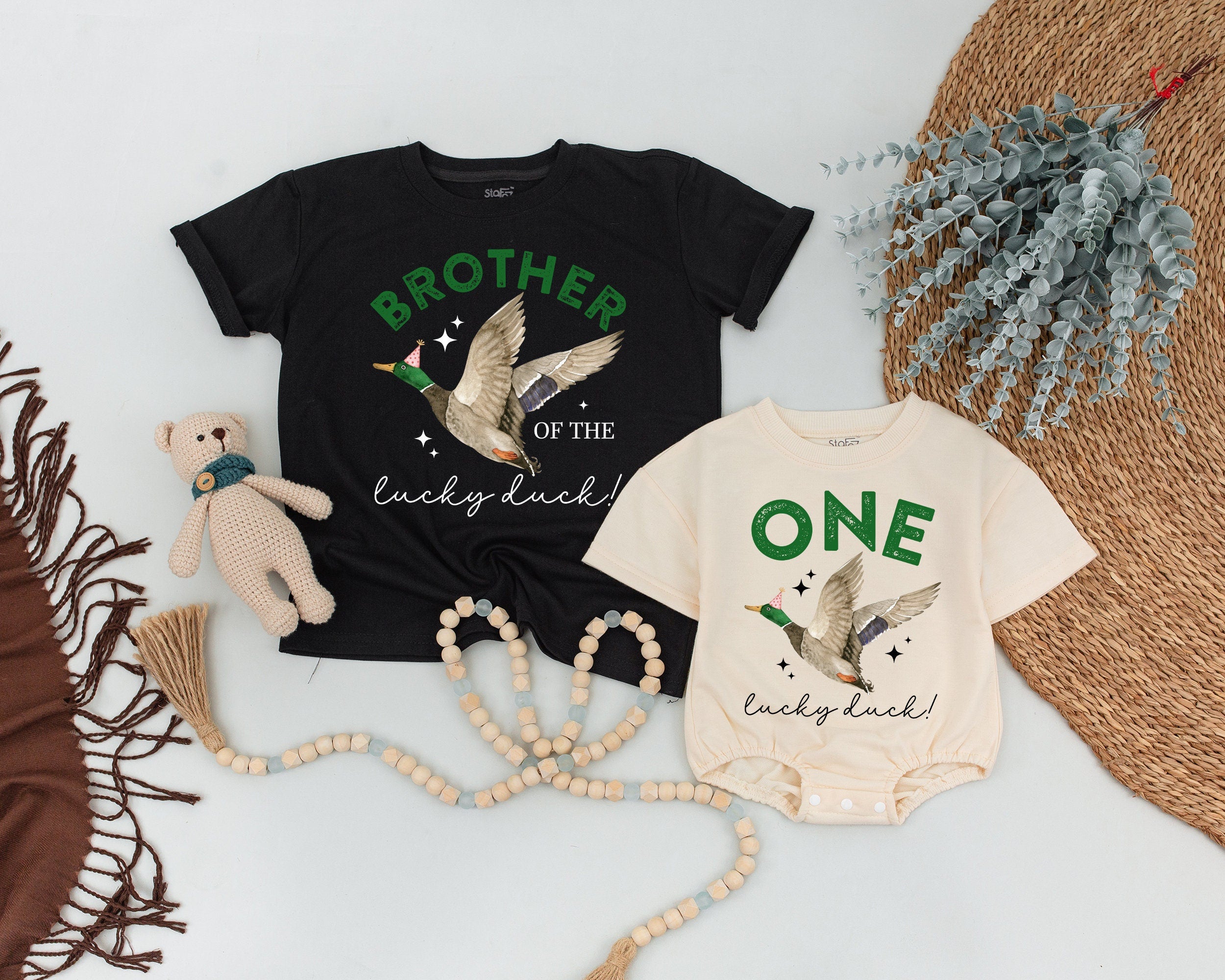 Custom Family Matching Shirts with Flying Duck Design 1st Birthday Outfit for Baby Toddler Boys Girls Jungle Zoo Party Celebration