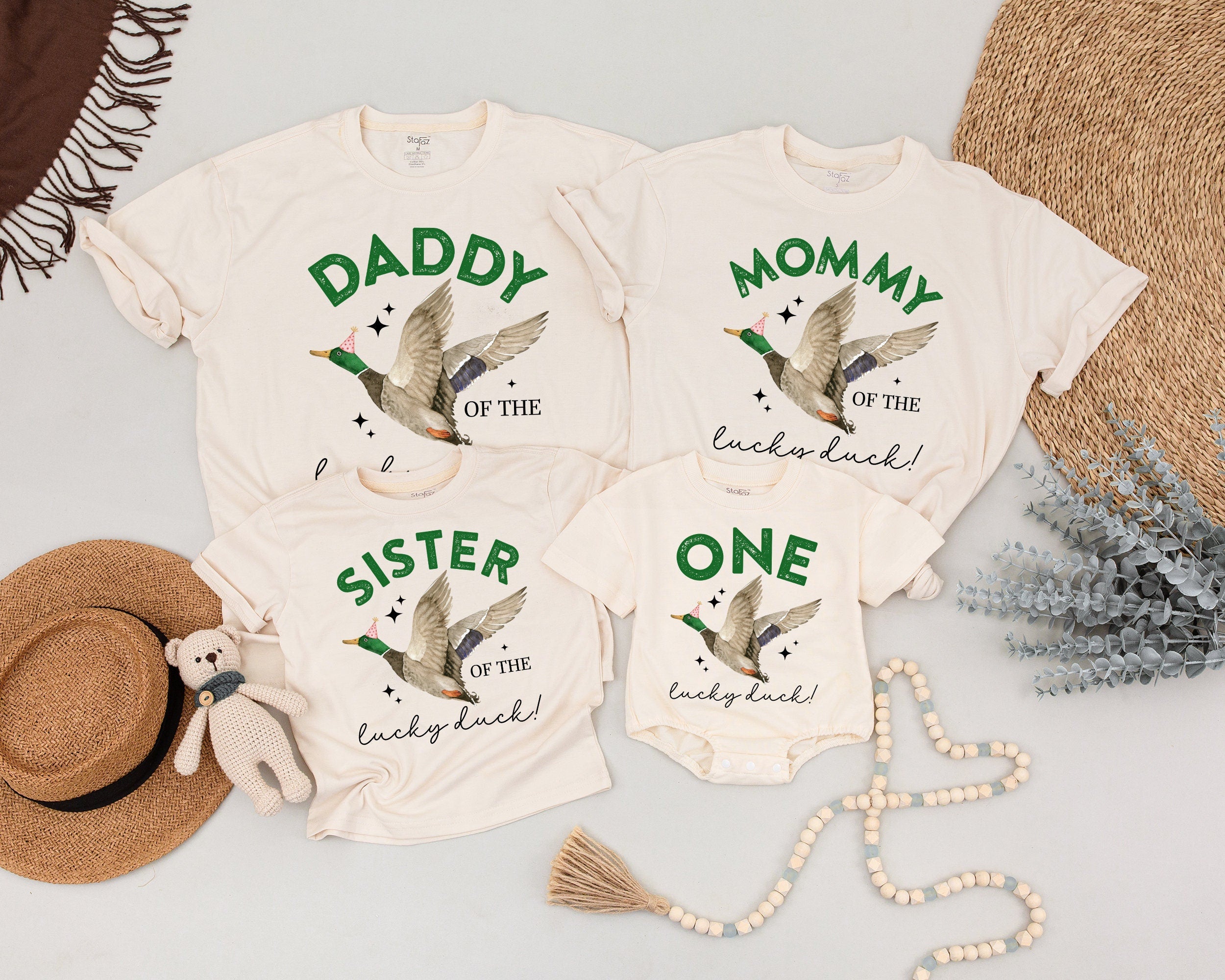 Custom Family Matching Shirts with Flying Duck Design 1st Birthday Outfit for Baby Toddler Boys Girls Jungle Zoo Party Celebration