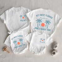 Custom Family Vacation Shirts 2026 Key West Florida Beach Trip Tees with Palm Trees and Sunset, Personalized Summer Matching Outfits