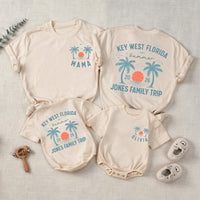 Custom Family Vacation Shirts 2026 Key West Florida Beach Trip Tees with Palm Trees and Sunset, Personalized Summer Matching Outfits