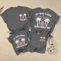 Custom Family Vacation Shirts 2026 Key West Florida Beach Trip Tees with Palm Trees and Sunset, Personalized Summer Matching Outfits