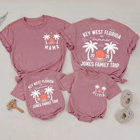 Custom Family Vacation Shirts 2026 Key West Florida Beach Trip Tees with Palm Trees and Sunset, Personalized Summer Matching Outfits