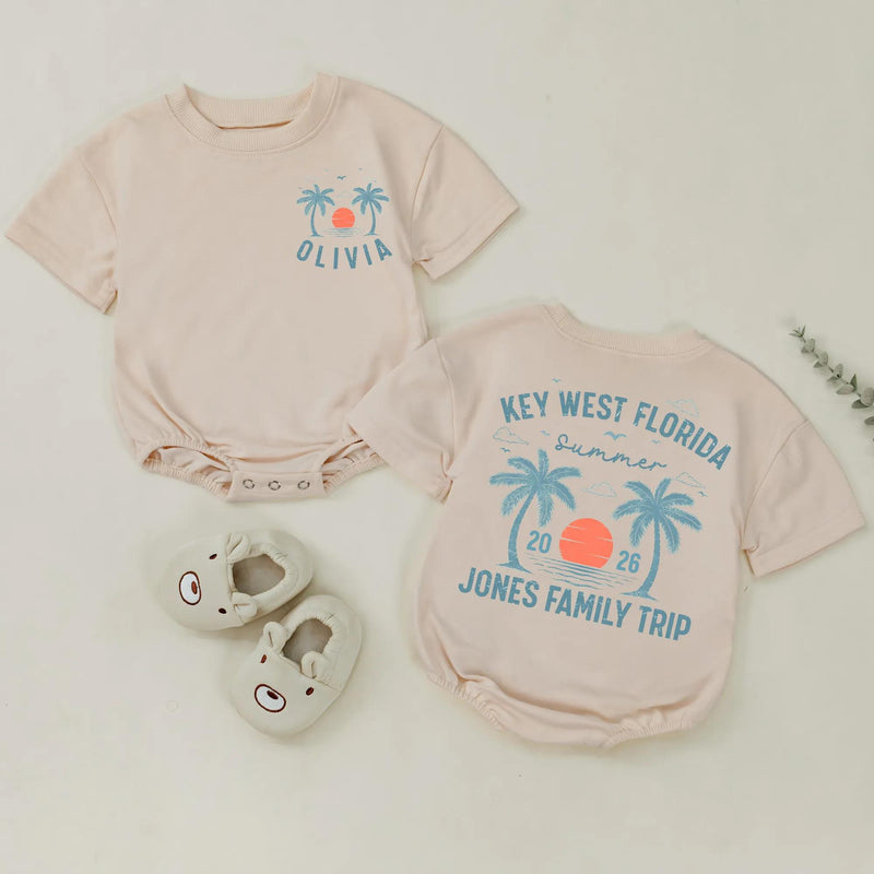 Custom Family Vacation Shirts 2026 Key West Florida Beach Trip Tees with Palm Trees and Sunset, Personalized Summer Matching Outfits