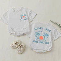 Custom Family Vacation Shirts 2026 Key West Florida Beach Trip Tees with Palm Trees and Sunset, Personalized Summer Matching Outfits