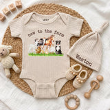 Custom Farm Animal Baby Bodysuit & Hat Set, Newborn Coming Home Outfit, Soft Cotton Ribbed Romper, Country Baby Shower Gift for Boys & Girls