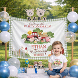 Custom Farm Animals Birthday Silk Banner for Toddler, Barnyard Party Backdrop, Ethan Turns 3, Vibrant Colors, Perfect for Celebrations