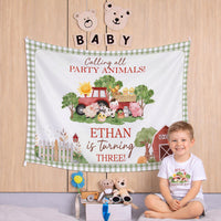 Custom Farm Animals Birthday Silk Banner for Toddler, Barnyard Party Backdrop, Ethan Turns 3, Vibrant Colors, Perfect for Celebrations