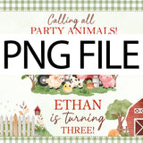 Custom Farm Animals Birthday Silk Banner for Toddler, Barnyard Party Backdrop, Ethan Turns 3, Vibrant Colors, Perfect for Celebrations