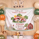 Custom Farm Animals Birthday Silk Banner for Toddler, Barnyard Party Backdrop, Ethan Turns 3, Vibrant Colors, Perfect for Celebrations